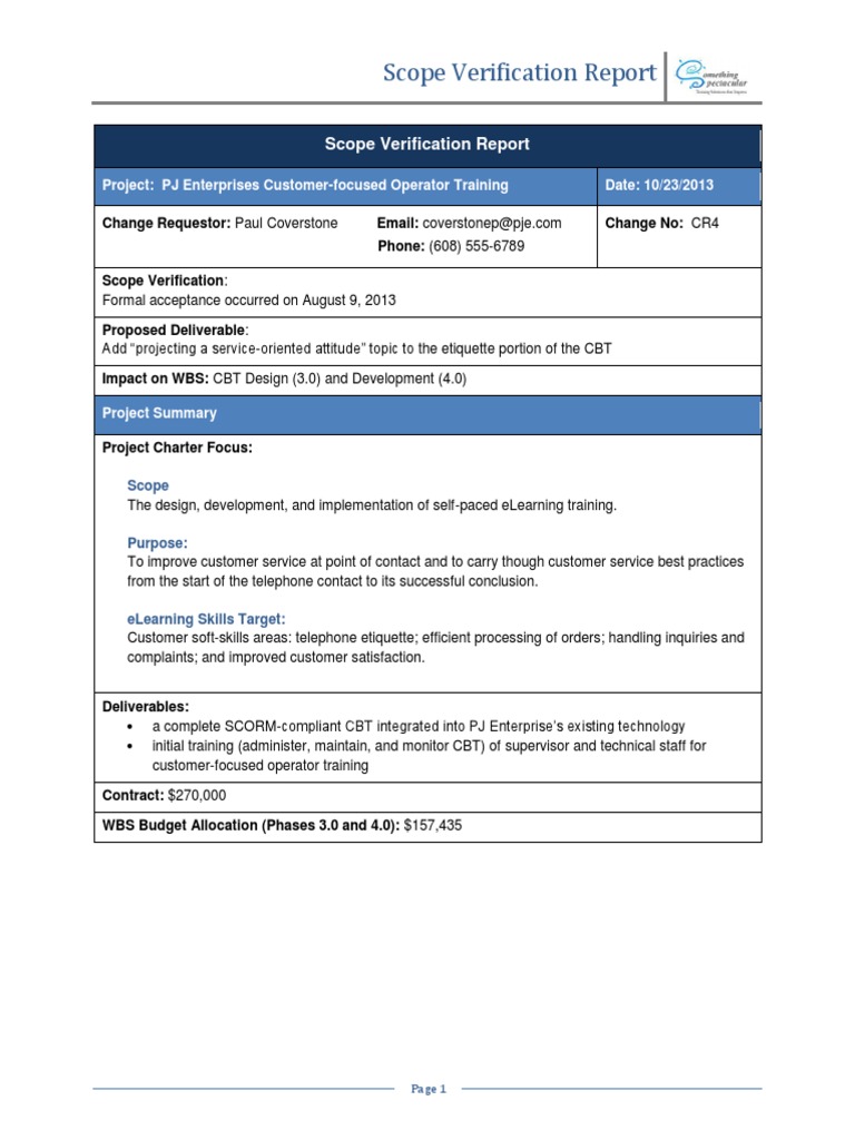 16 Scope Verification Report PDF Educational Technology Business