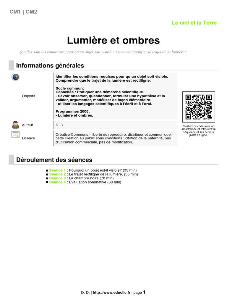 Lumiereetombres Séquence éduclic Expérience Lumière