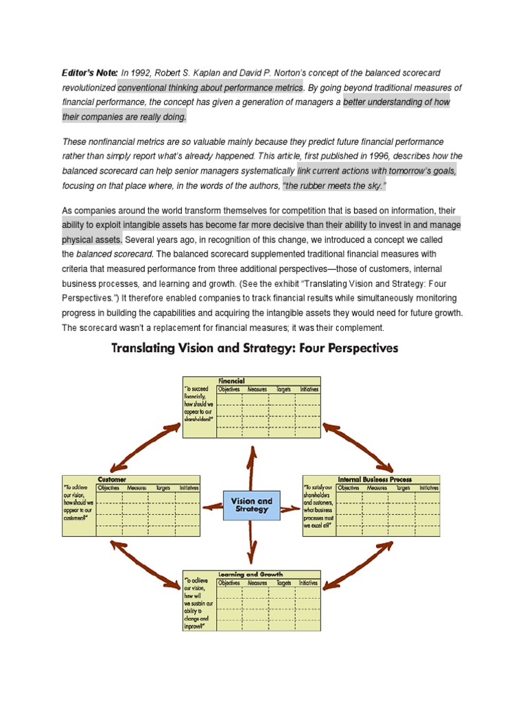 Editor's Note: in 1992, Robert S. Kaplan and David P. Norton's Concept ...