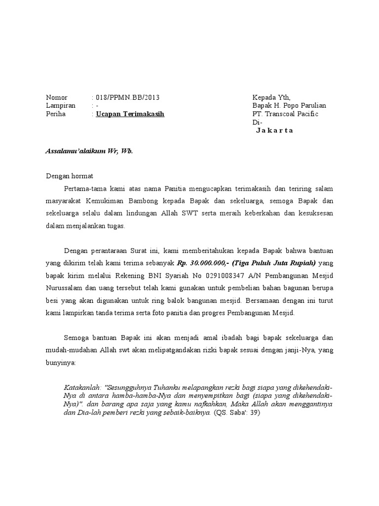 Ucapan Terima Kasih Atas Bantuan Dana Ucapan Terima Kasih Atas Bantuan Dana
