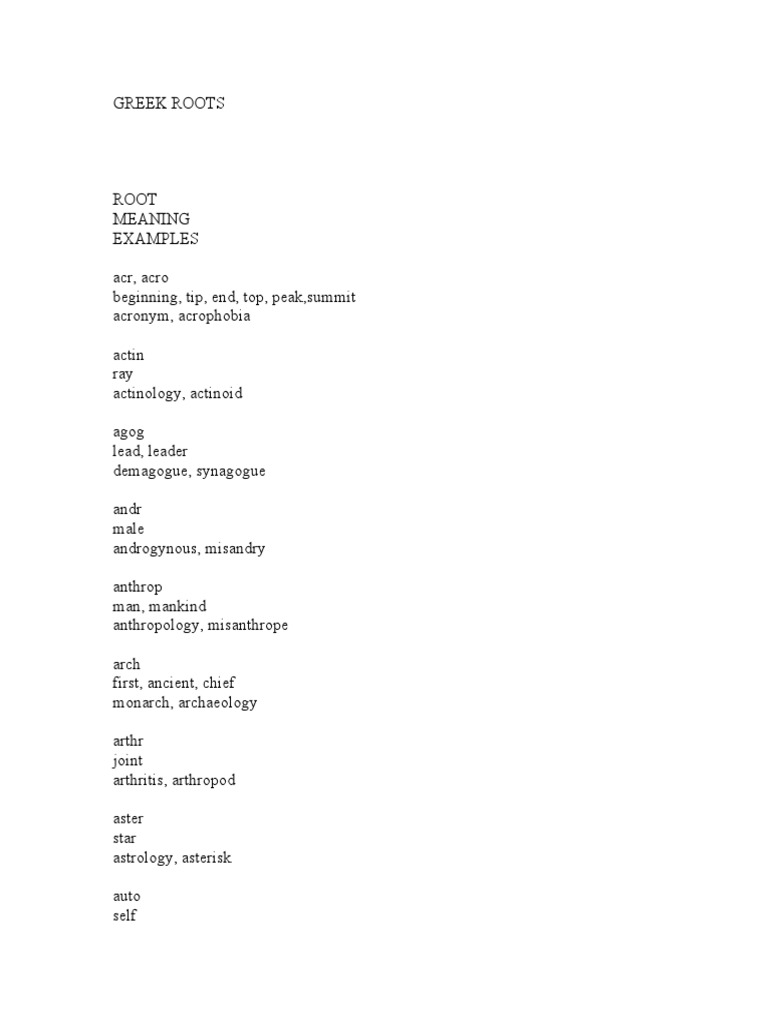 Word Roots | PDF | Nature