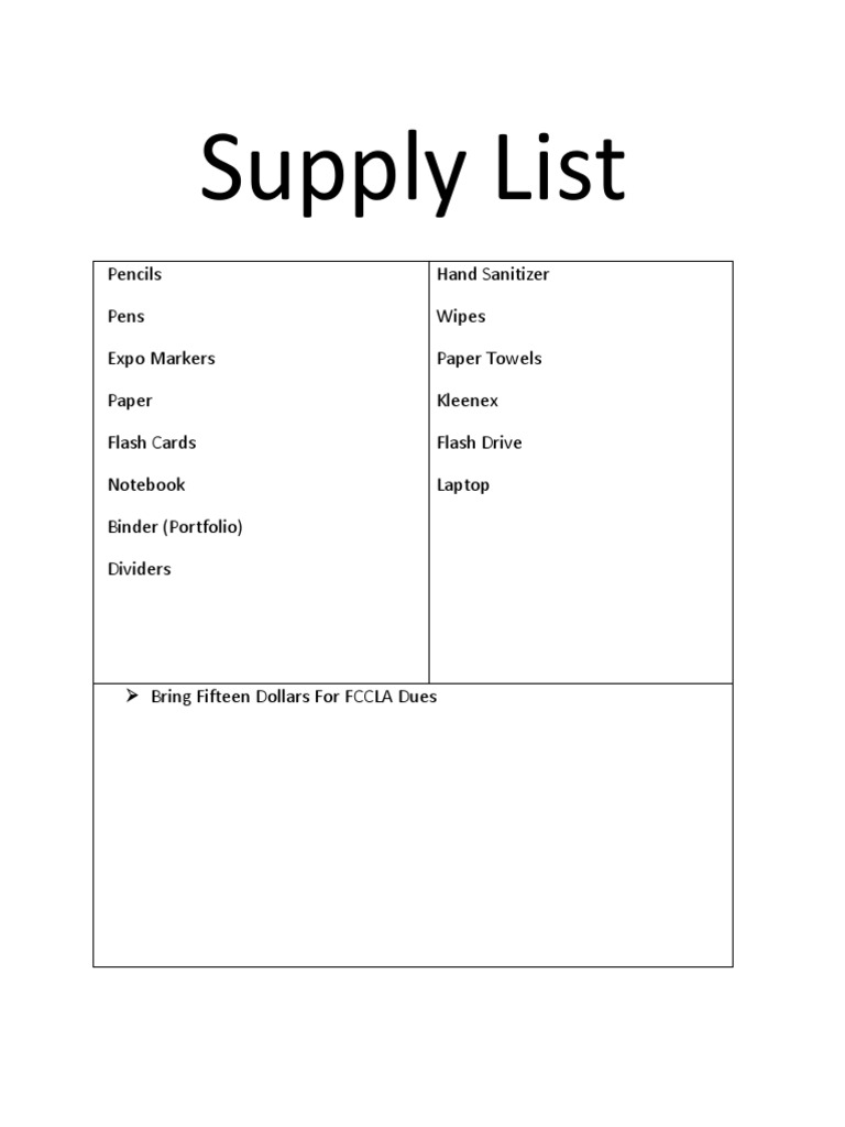 Supply List | PDF | General Fiction