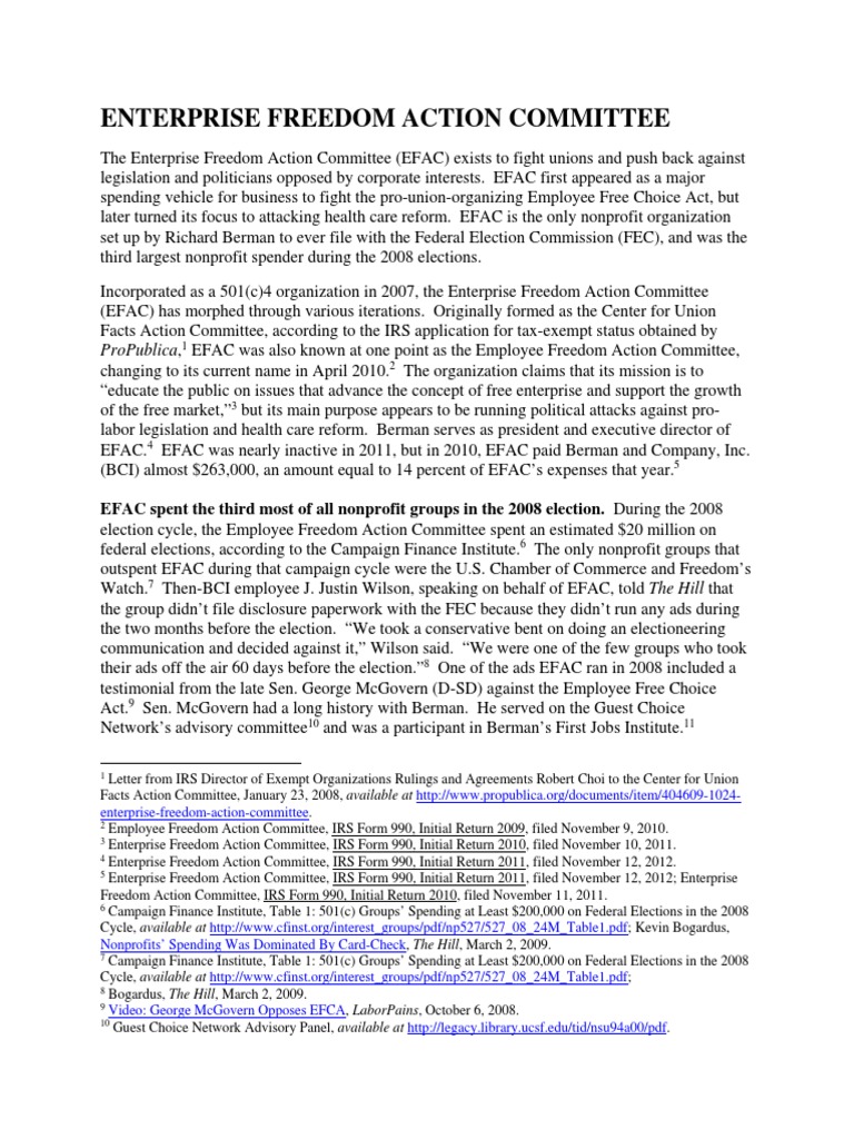 Enterprise Freedom Action Committee PDF Campaign Finance In The United States 501(C