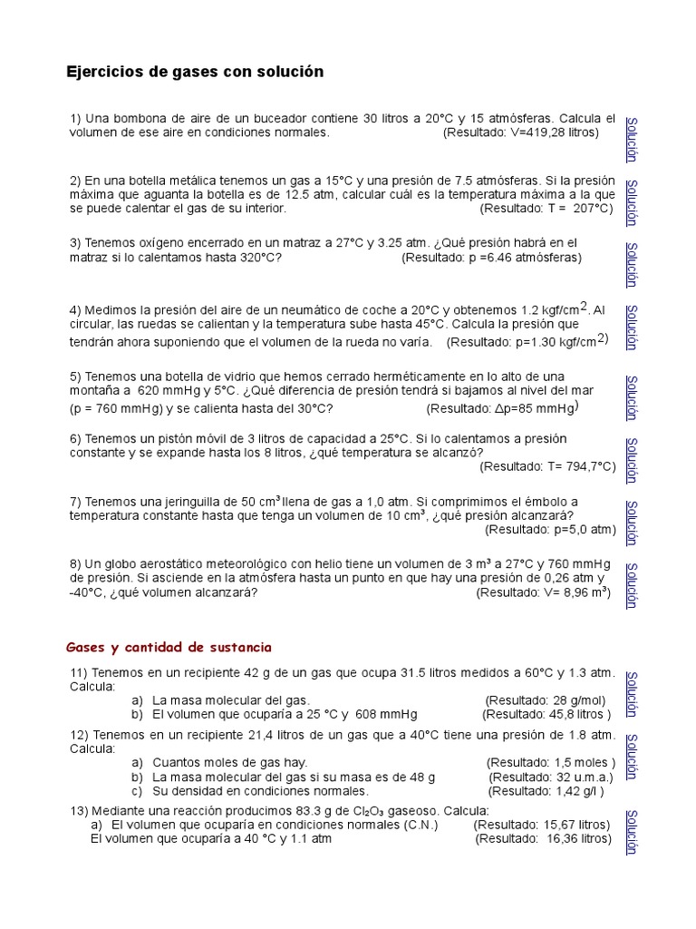 Ejercicios Resueltos de Gases | PDF | Gases | Mole (Unidad)