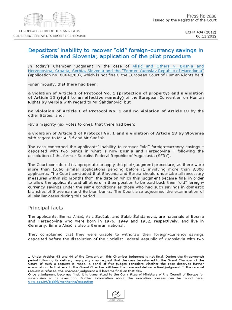 Chamber Judgment Alisic And Others V Bosnia And Herzegovina And - 