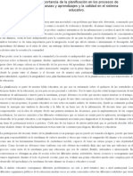 La importancia de la planificación en los procesos de enseñanzas y aprendizajes y la calidad en el sistema educativo