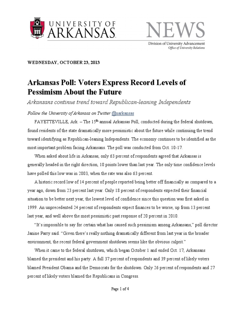 2013 Arkansas Poll News Release PDF Opinion Poll Republican Party