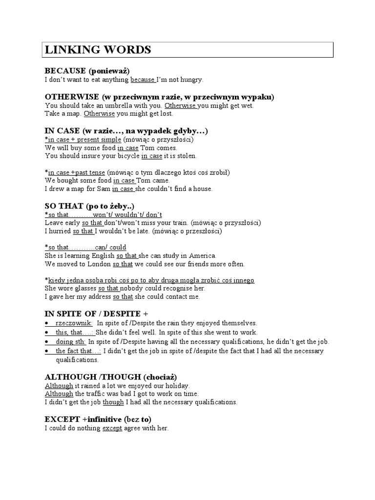 Linking Words and Their Usage | PDF