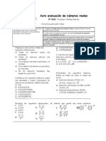 Auto Evaluación de Números Reales 3º ESO