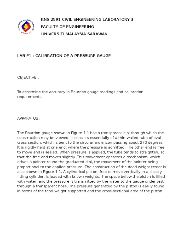 Calibration Of A Pressure Gauge Pressure Measurement Piston