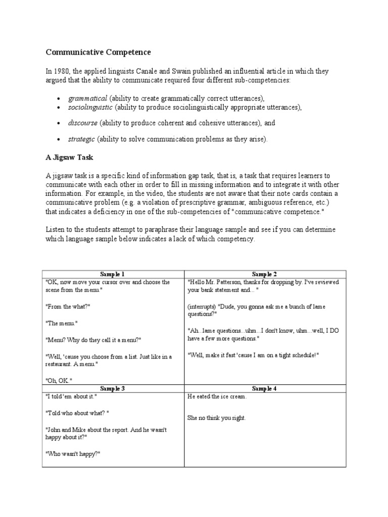 Communicative Competence Sub-Competencies | PDF | Foreign Language Studies