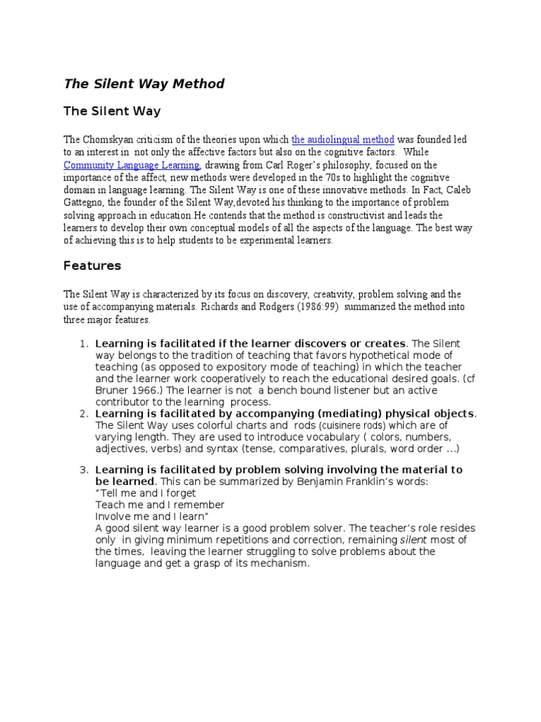 The Silent Way Method.doc | Neuropsychology | Cognitive Science