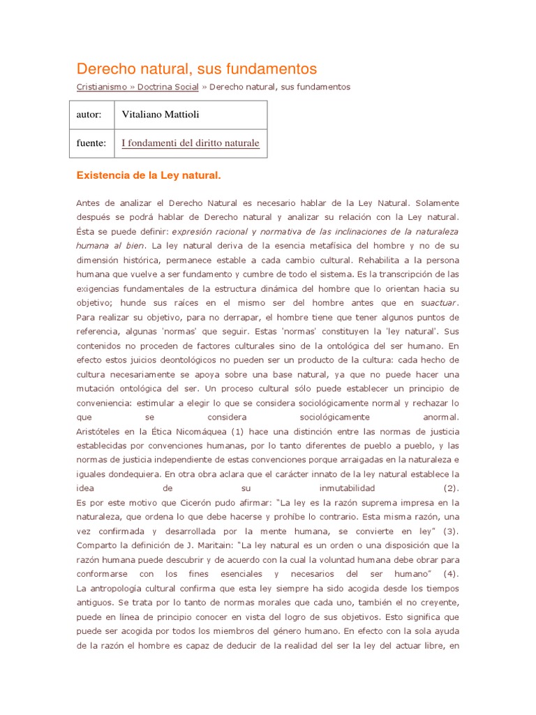 Fundamentos del Derecho Natural | PDF | La Ley natural | Esencia