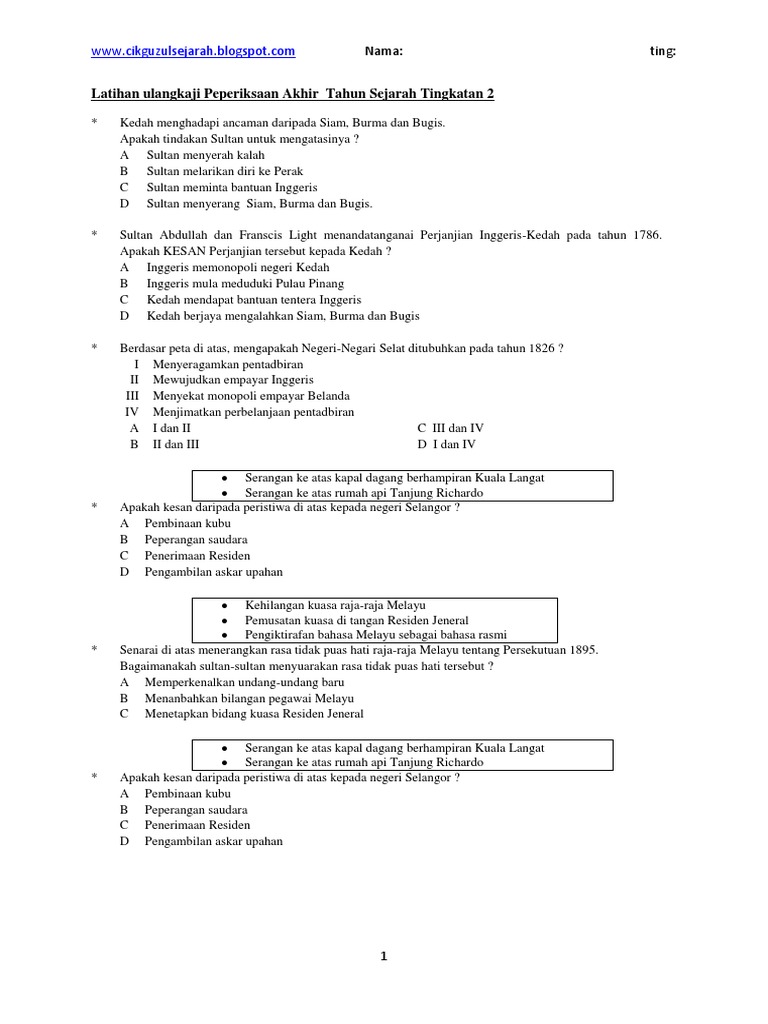 Megafileupload Latihan Ulangkaji Peperiksaan Akhir Tahun Sejarah Tingkatan 2 Pdf