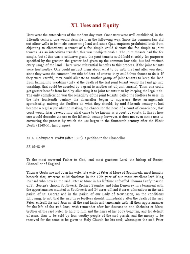 Uses and Equity PDF Court Of Chancery Equity (Law)