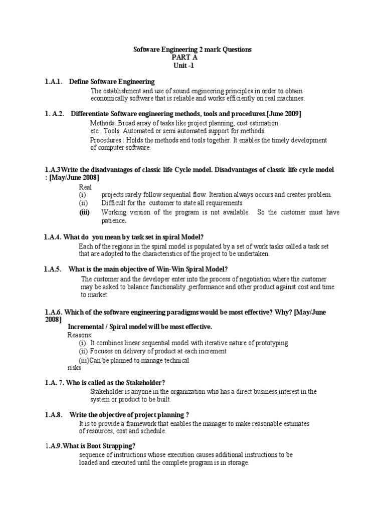 Software Engineering 2 Mark Questions PDF PDF Software Testing