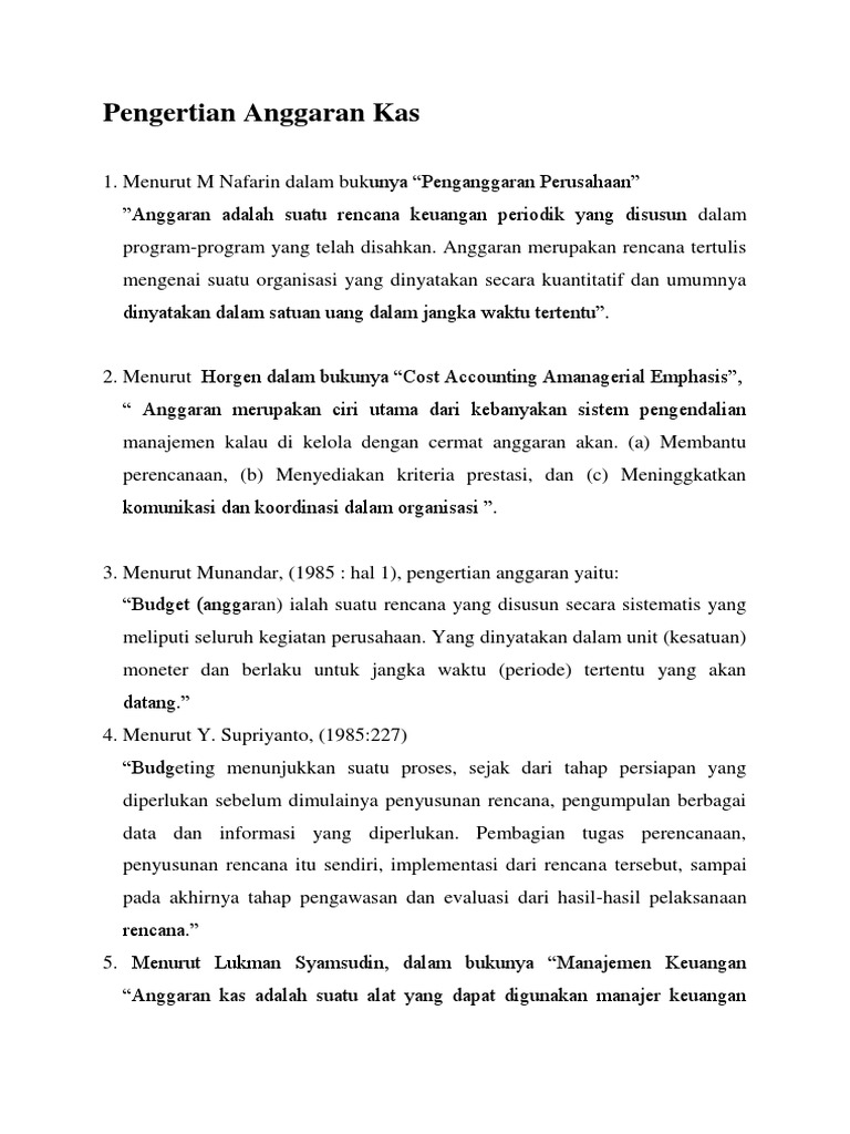Pengertian Angaran Kas