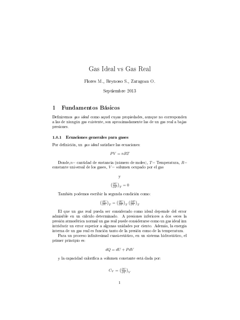 Gas Real Vs Gas Ideal PDF | PDF | Gases | Mole (Unidad)