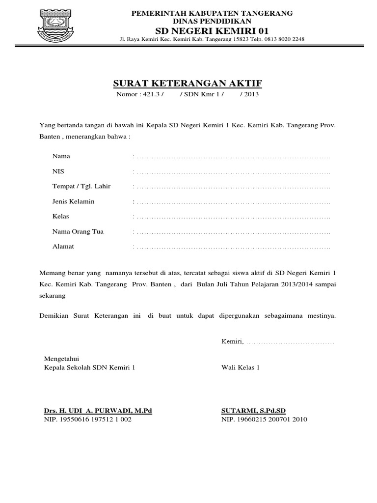 Contoh Surat Keterangan Siswa Aktif