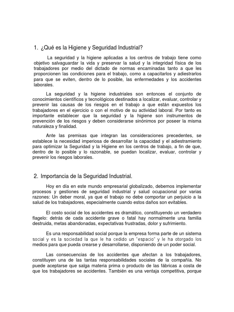 Higiene y Seguridad Industrial Esencial | PDF | Derecho laboral | Medicina