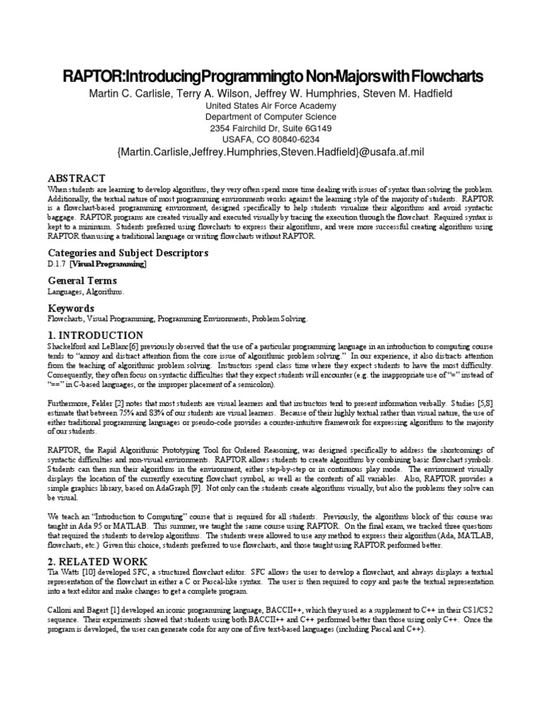 RAPTOR: Flowchart Programming for Non-Majors | PDF | Teaching Methods ...