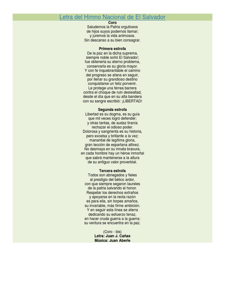 Letra Del Himno Nacional de El Salvador