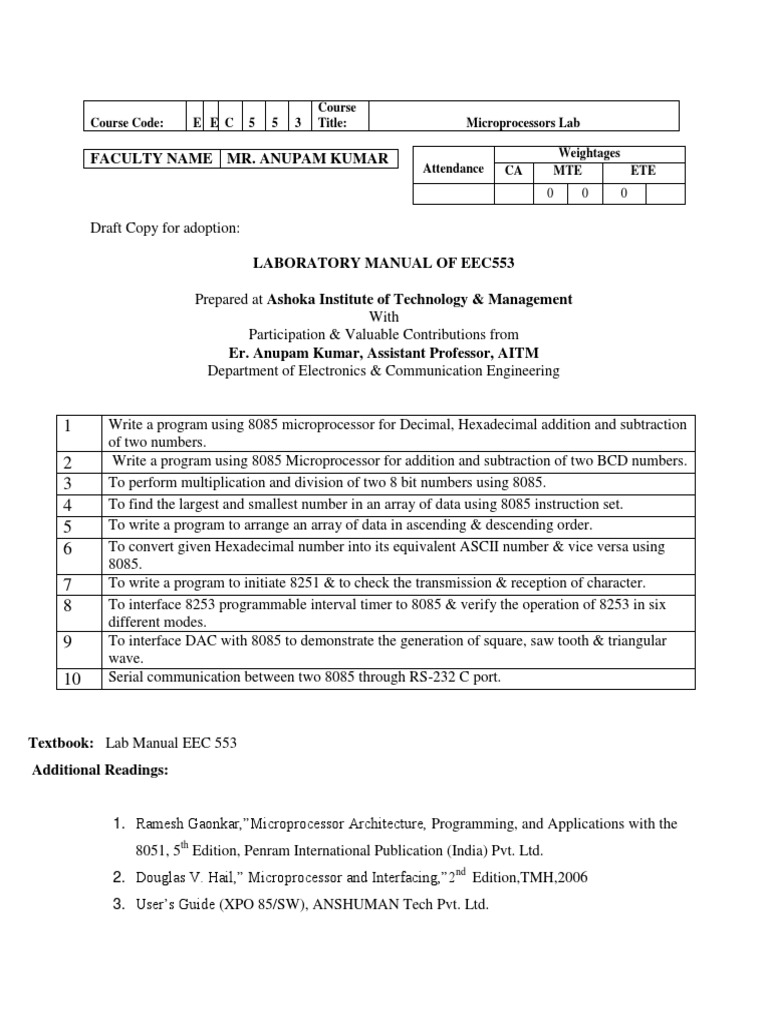Eec 553,3RD Year Ece Lab Manual PDF PDF Areas Of Computer Science