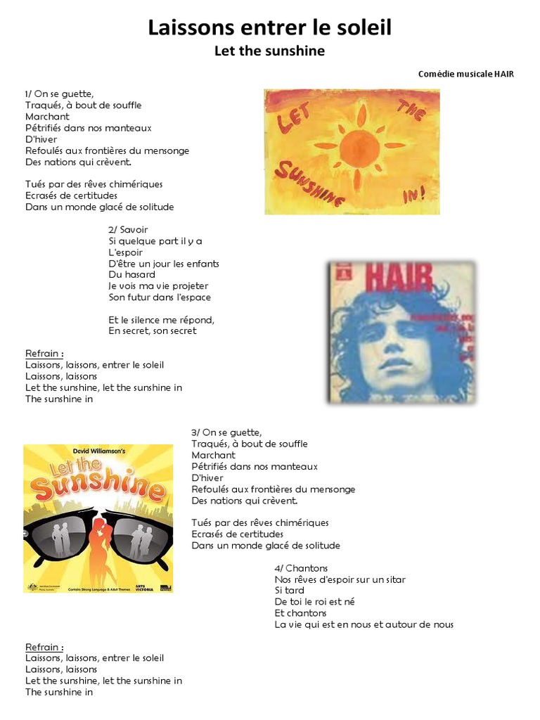 Chanson laissons entrer le soleil