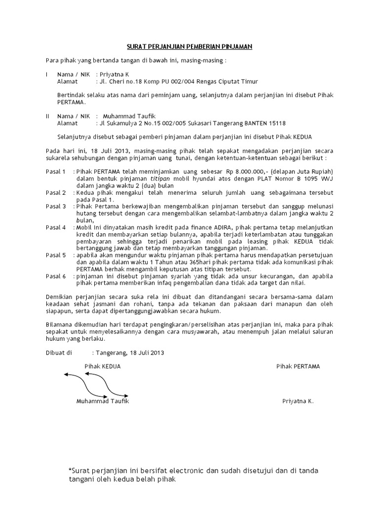 Contoh Surat Perjanjian Pinjaman Doc Surat Perjanjian Kredit Unknown 0142.