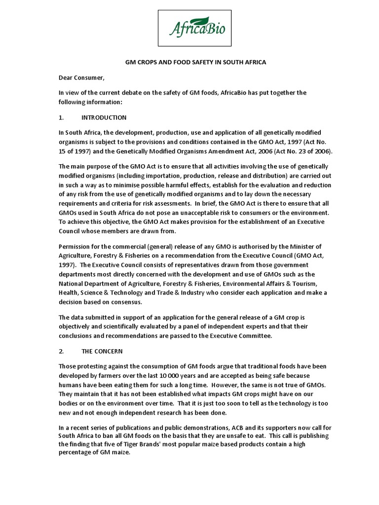 GM Crops & Food Safety in SA | PDF