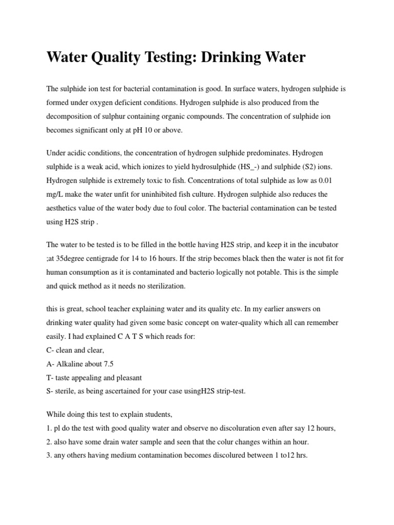 Water Quality Testing PDF Water Quality Drinking Water