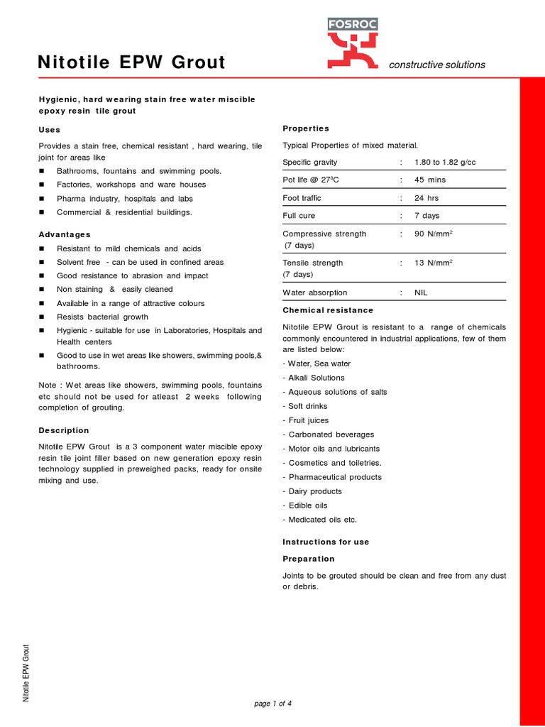 Nitotile EPW Grout Shelf Life Epoxy