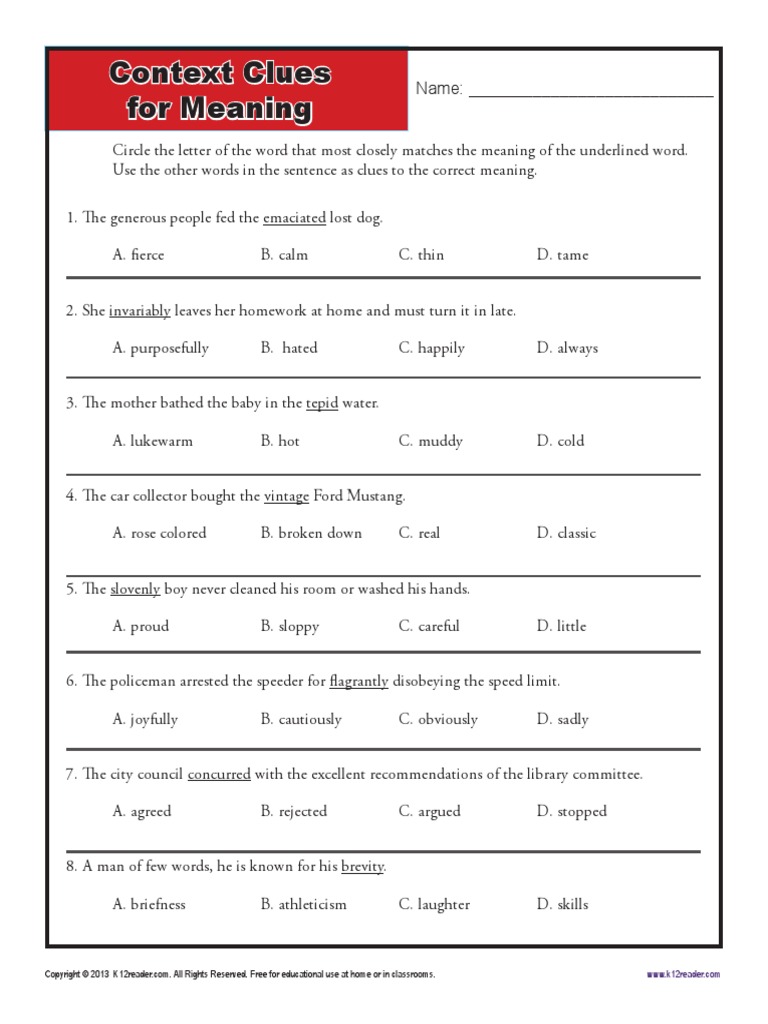 Context Clues 6 | PDF