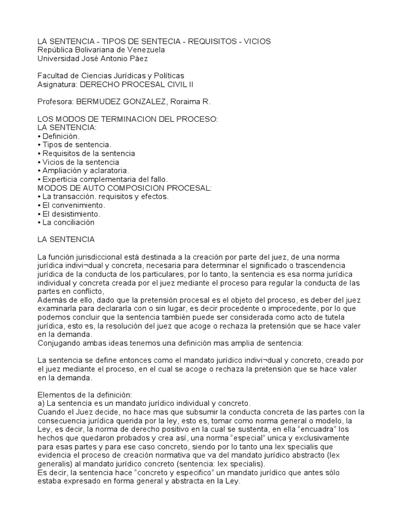 La Sentencia y Sus Tipos | PDF | Ley procesal | Demanda judicial