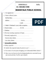 Children'S Beanstalk Public School: CV / Resume Form