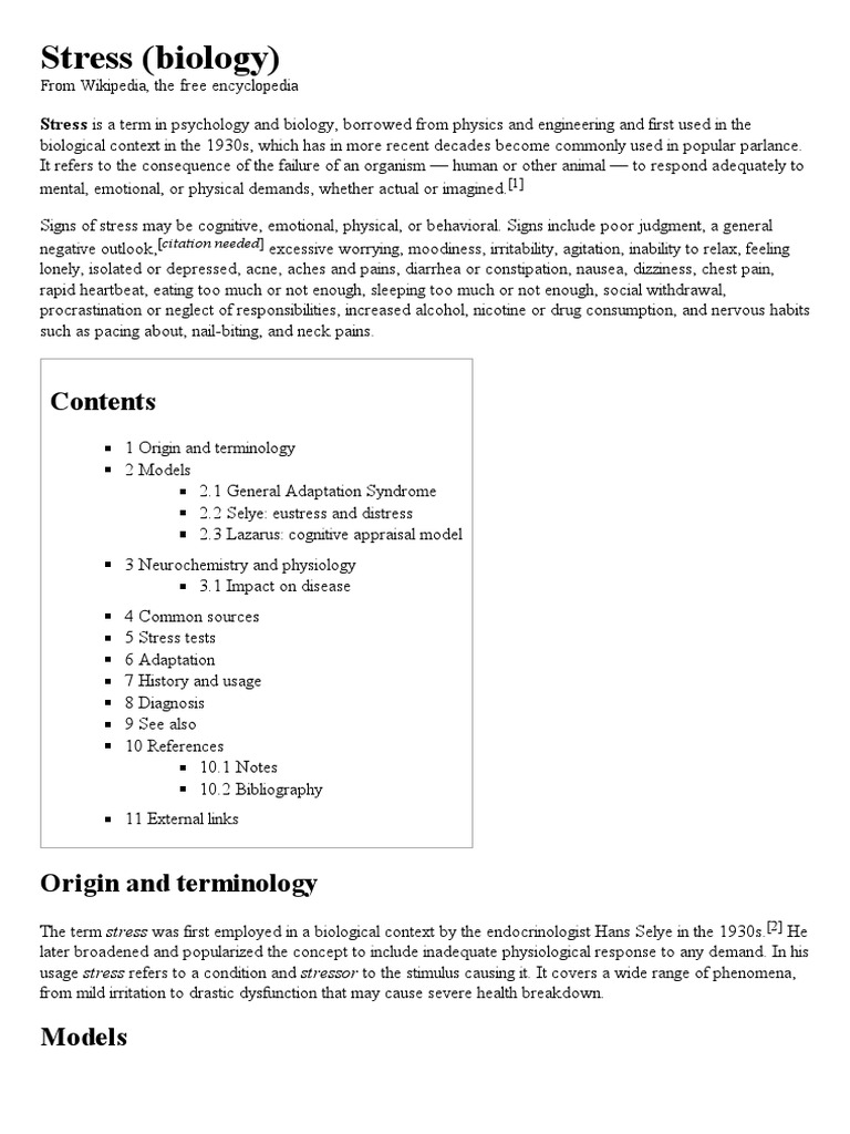 Stress (Biology) - Wikipedia, The Free Encyclopedia PDF | PDF | Stress ...
