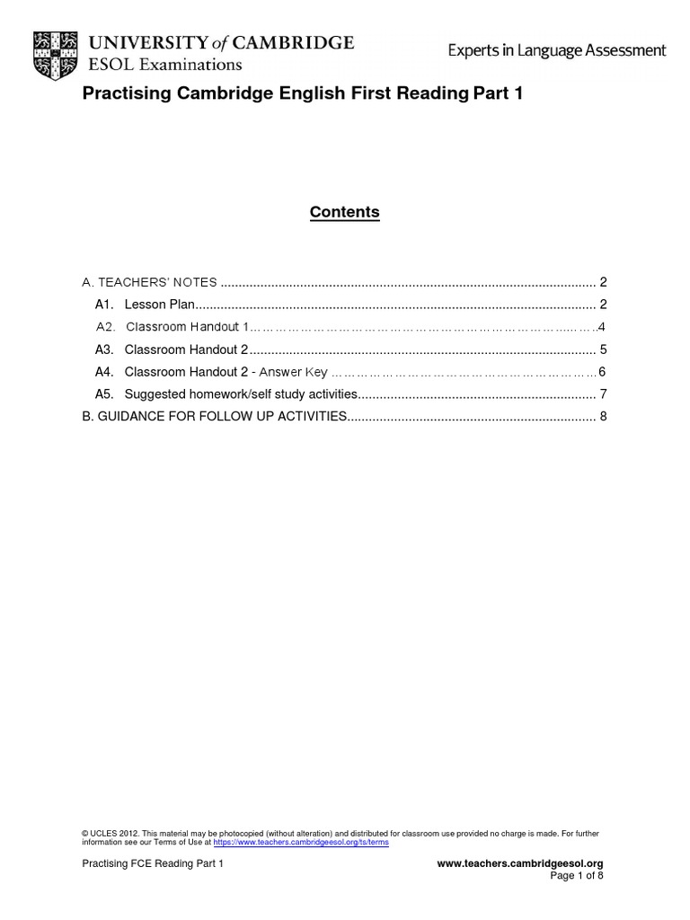 Practising Cambridge English First Reading | PDF