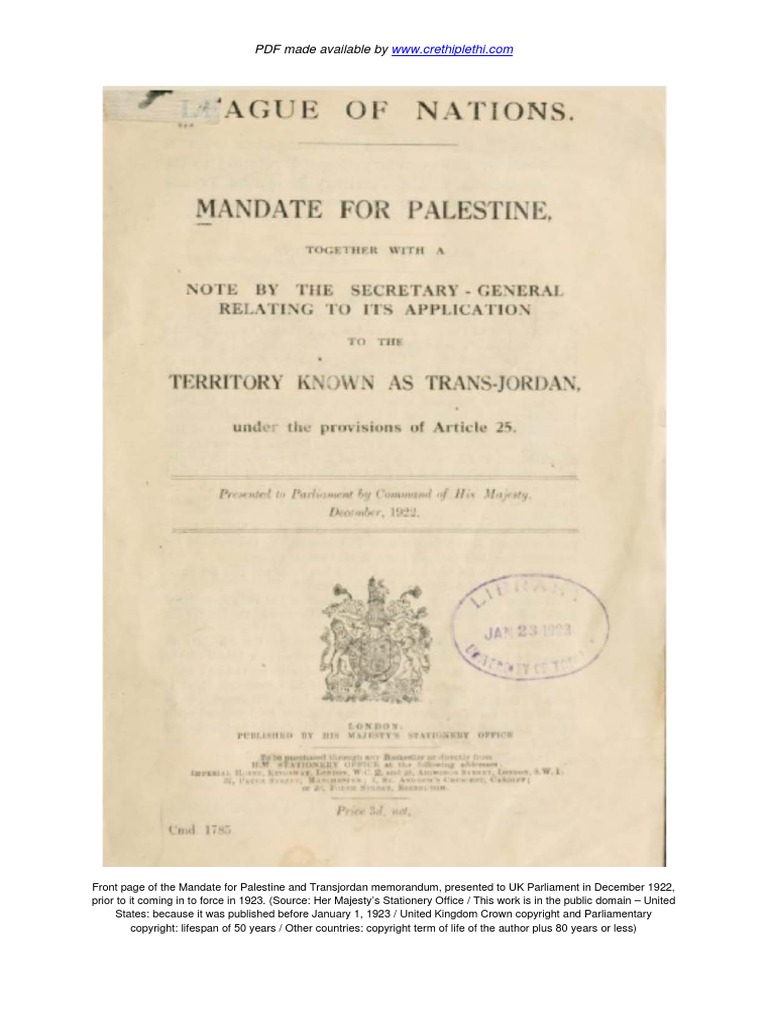 The British Mandate For Palestine (1922) PDF | PDF | British Mandate
