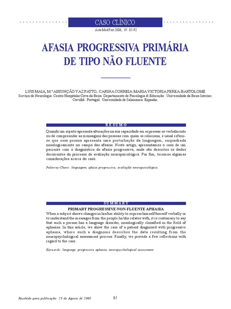 Afasia Progressiva Primária Não Fluente | PDF | Memória | Palavra