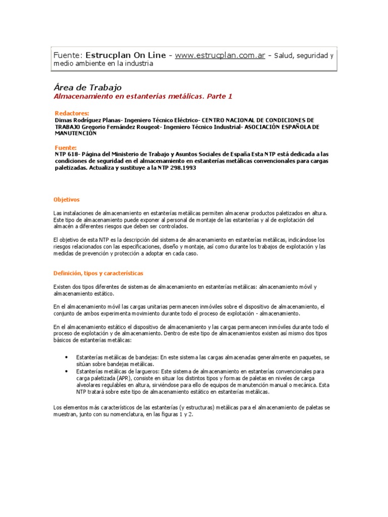 Almacenamiento en estanterías metálicas (Parte I) | Peatonal | Diseño