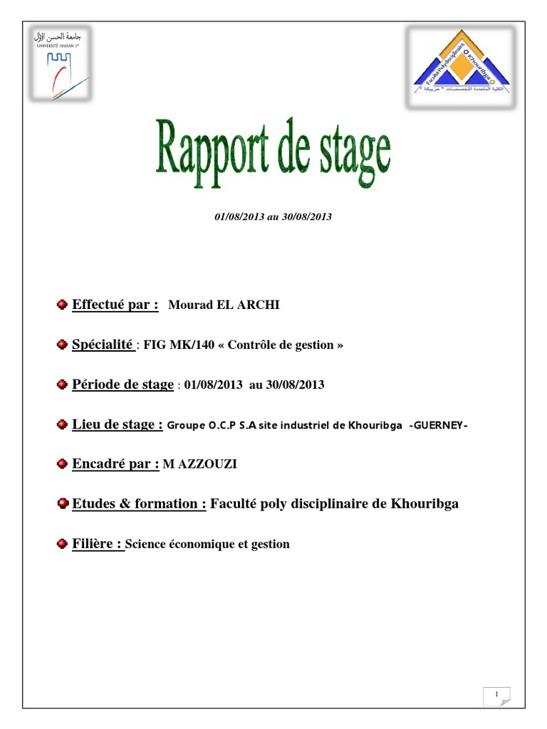 Rapport de Stage OCP .Service Controle de Gestion