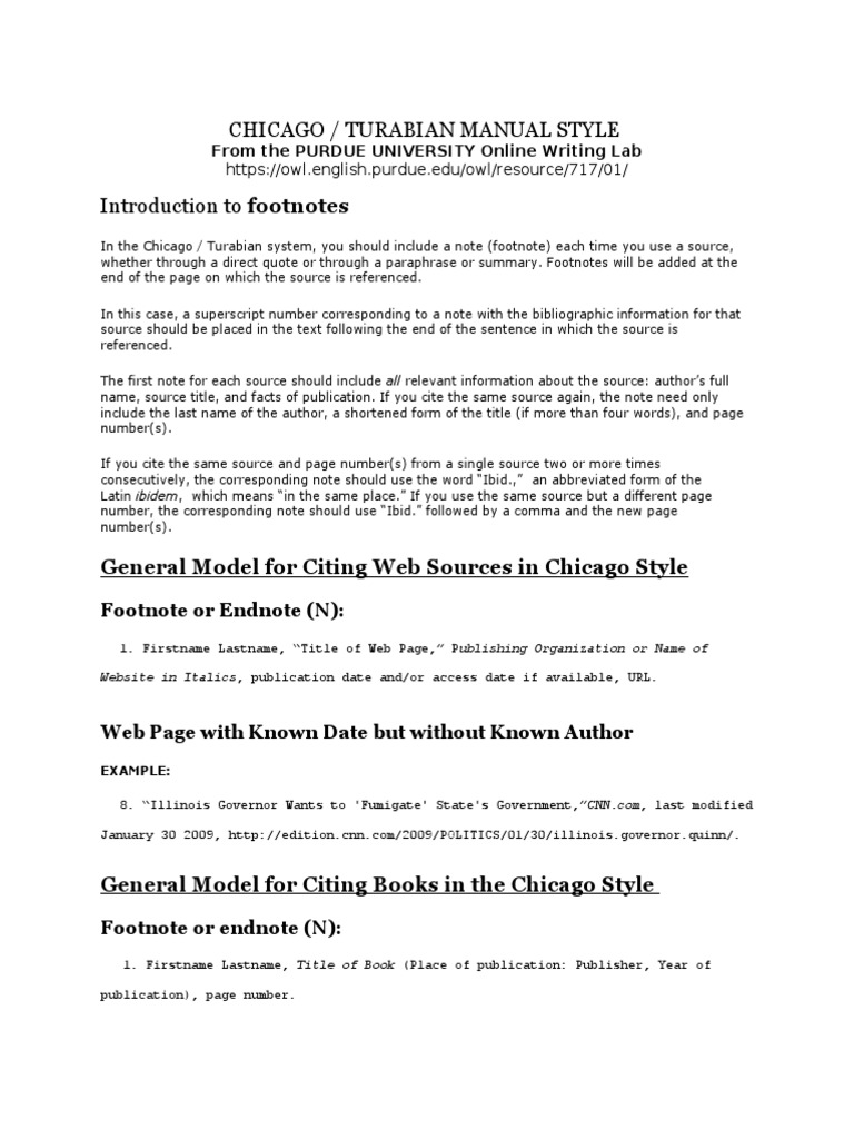 Chicago Turabian Citation Handout  Note (Typography)  Citation