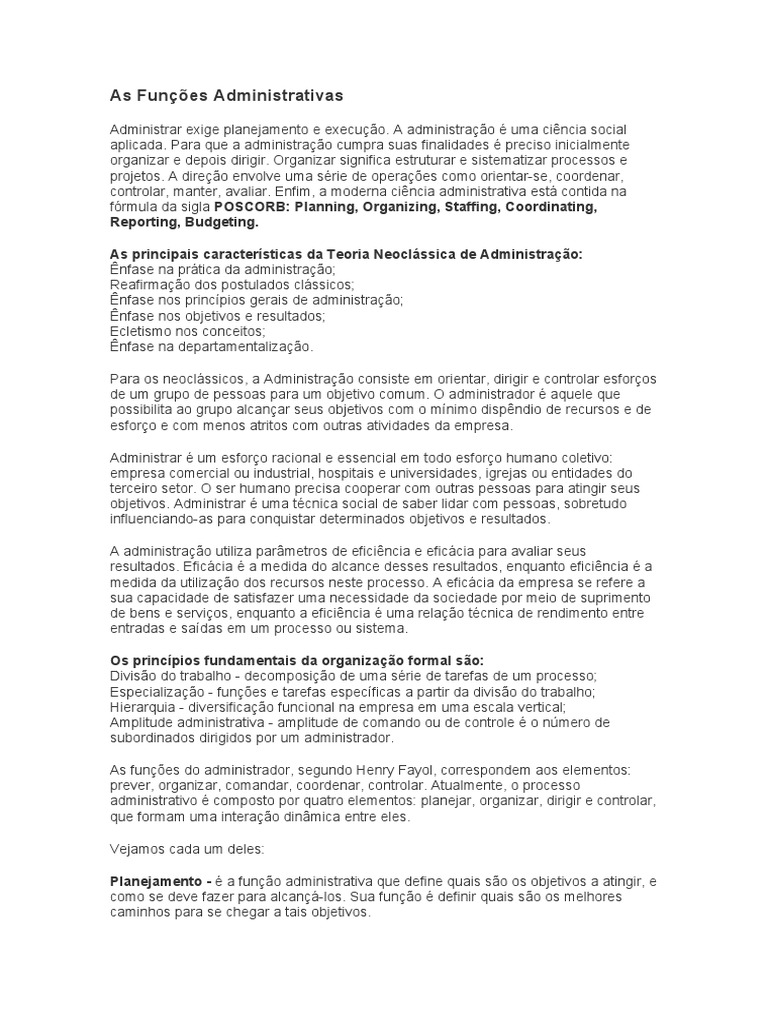 As Funções Administrativas. Leança1 | PDF | Planejamento | Gestão de ...