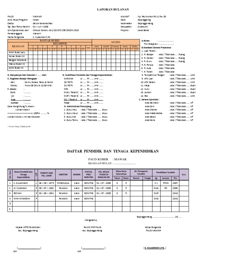 Contoh Laporan Bulanan Sekolah