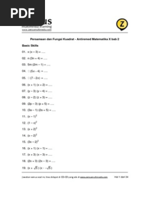 Soal Soal Persamaan Kuadrat Pdf