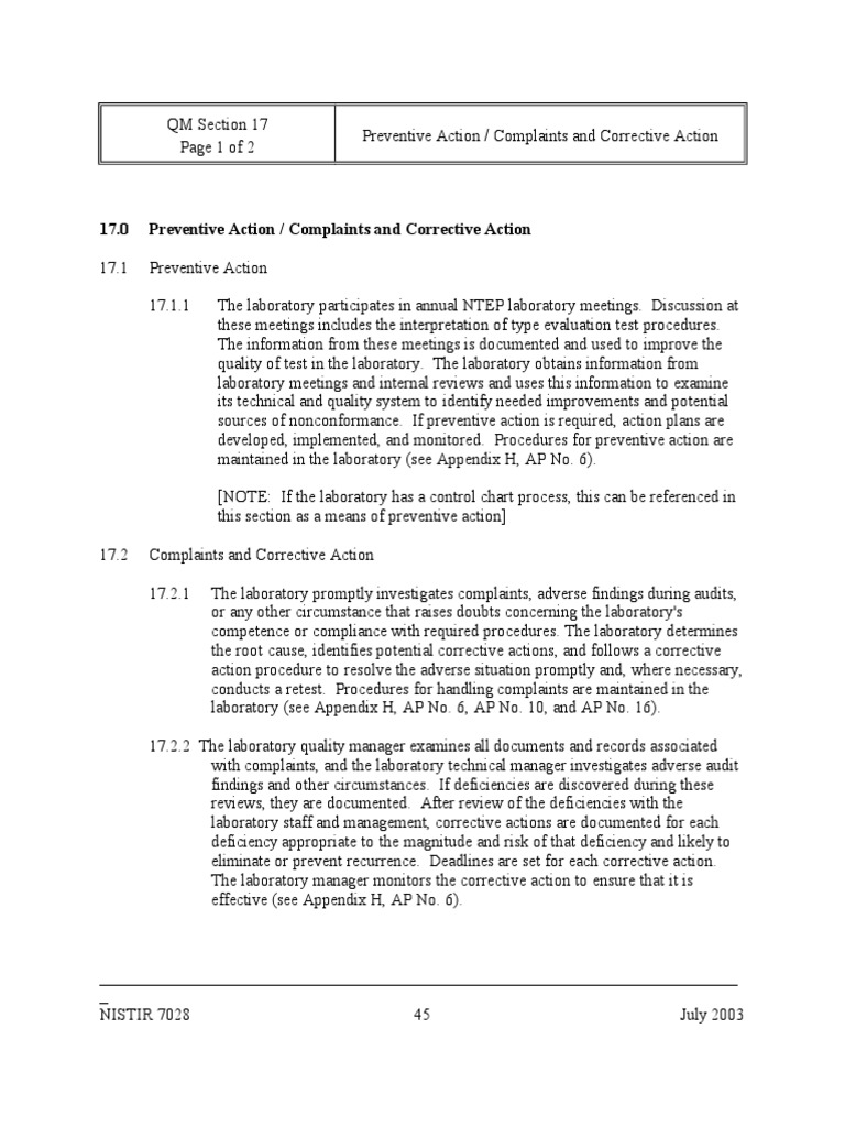 17.0 Preventive Action / Complaints and Corrective Action | PDF ...