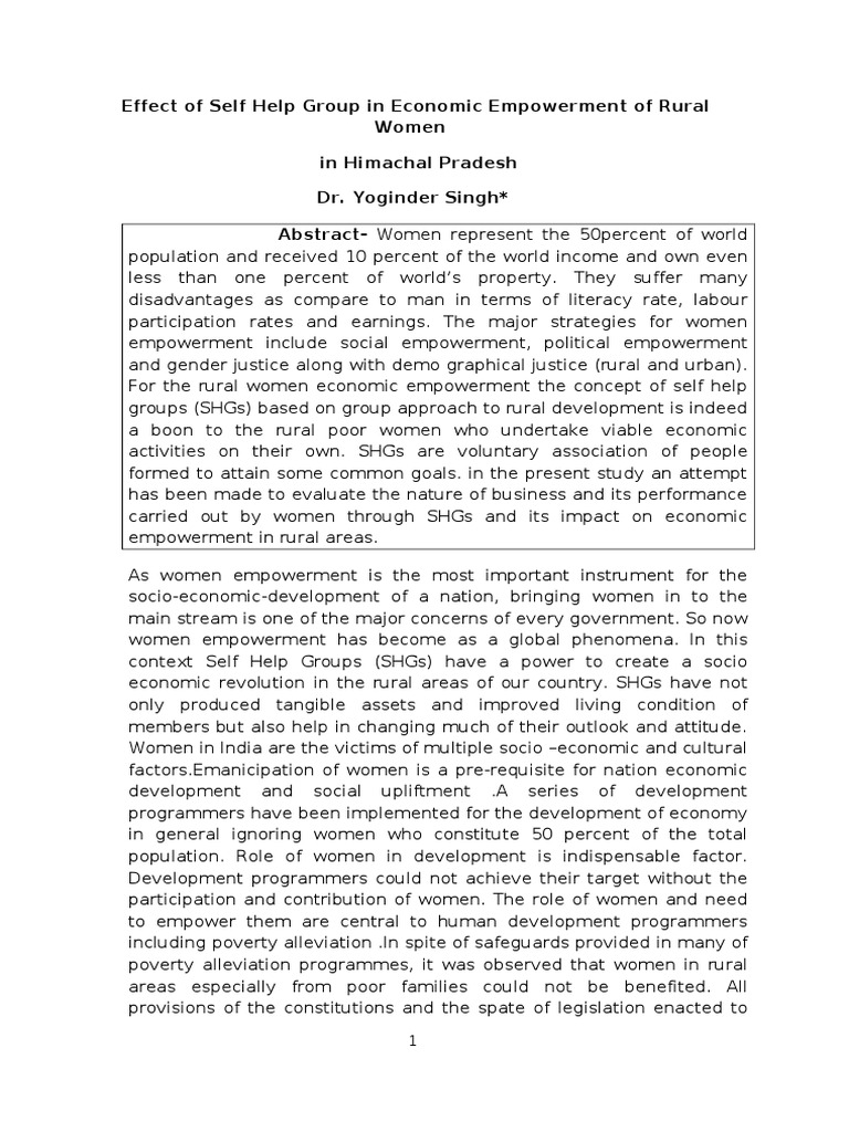 Economic Empowerment of Women in Himachal | PDF | Empowerment | Poverty ...