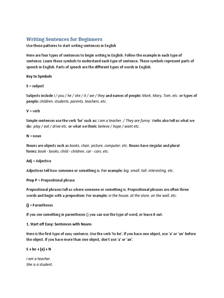 Beginner's Guide to Writing Sentences | PDF | Noun | Adjective