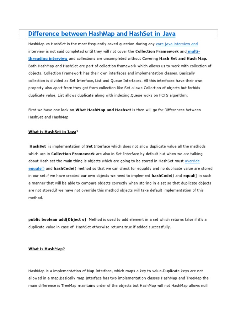 Difference Between HashMap and HashSet in Java | PDF | Object (Computer ...