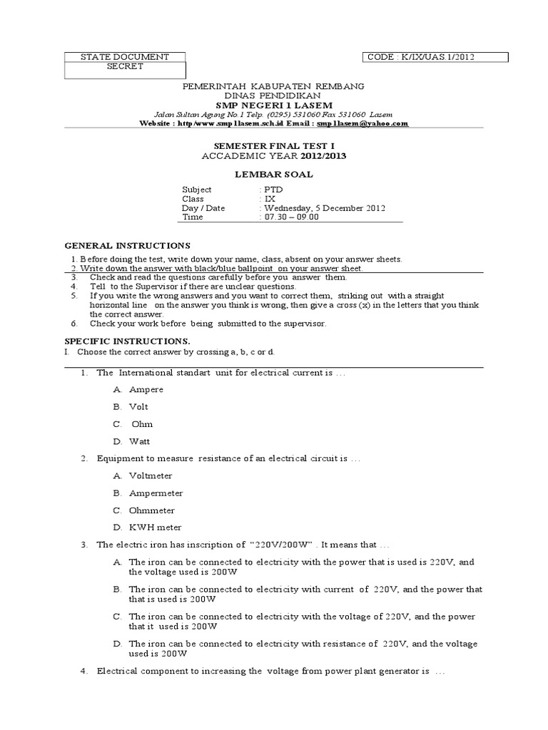SOAL PTD Kelas 9 PDF Kilowatt Hour Incandescent Light Bulb